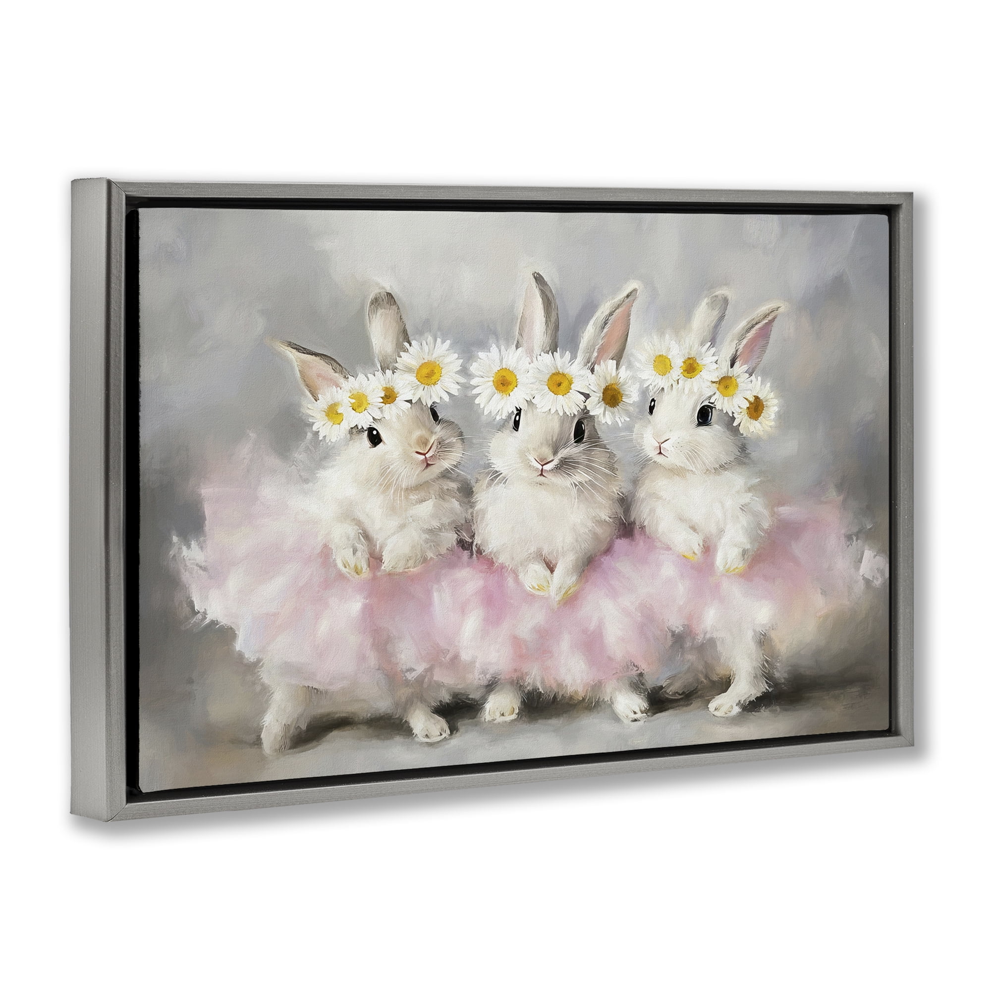 Stupell Industries Dancing Bunnies in Tutus Gray Framed Floater Canvas Wall Art, design by Tina LeCour