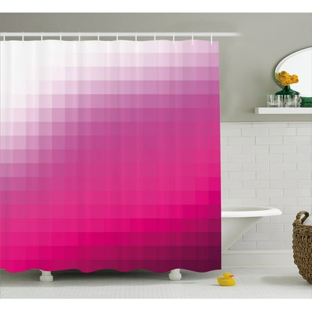 Hot Pink Shower Curtain Modern Art Mosaic Tiles Gradually Ombre Hot Pink Shower Curtain Modern Art Mosaic Tiles Gradually Ombre Inspired Squares Image Fabric