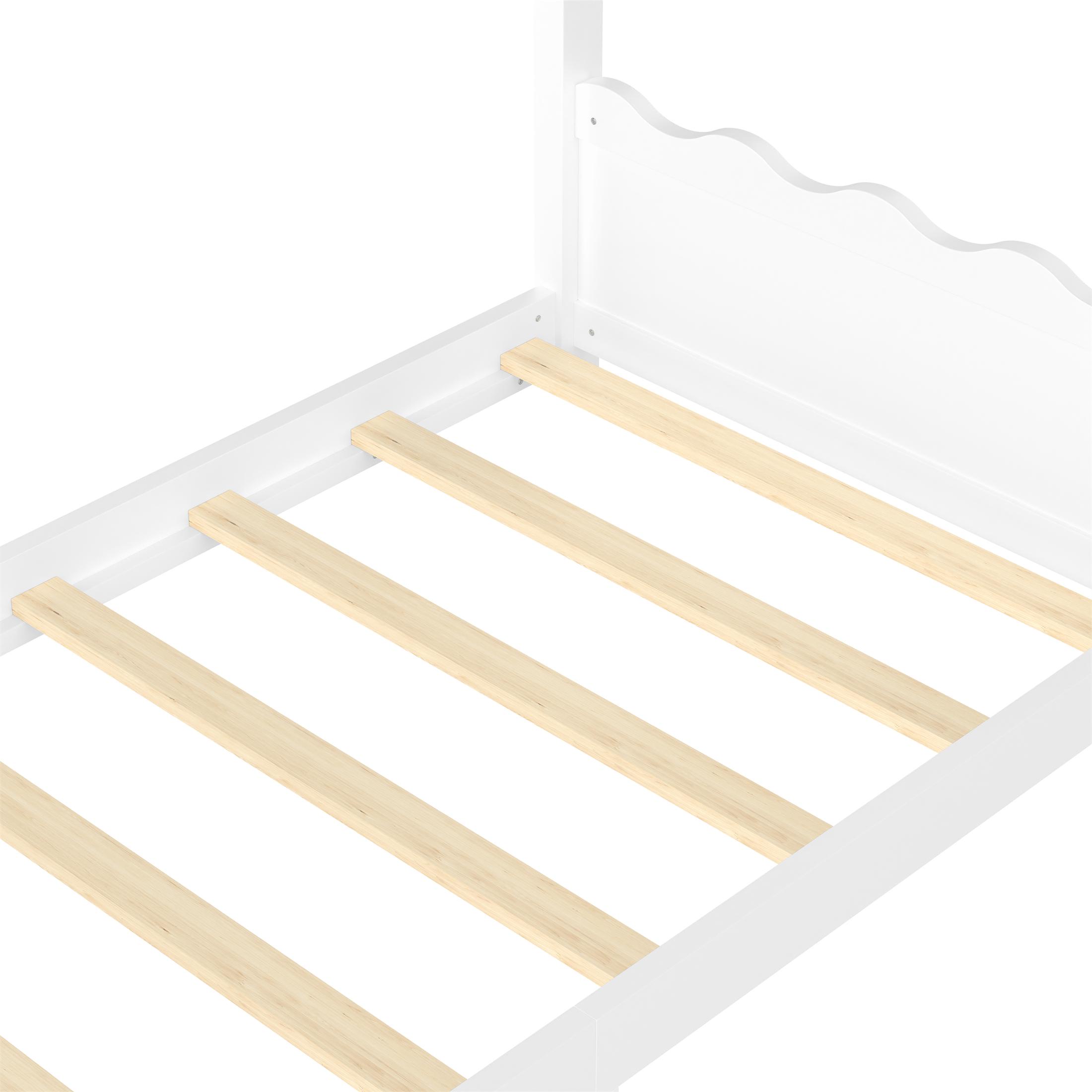 ENYOPRO House Bed with Fence,Solid Wood House Bed,Floor Bed Frame,Twin Canopy Bed for Bedroom, Twin House Floor Bed with Support Slats(White)