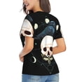 thumbnail image 3 of Women's V Neck T Shirts Casual Short Sleeve Tops Blouse, Black Raven Skull Moth Moon, 3 of 6