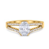 Yellow Tone, Simulated Cubic Zirconia Size-10 Split Shank Halo Oval Wedding Engagement Ring 925 Sterling Silver