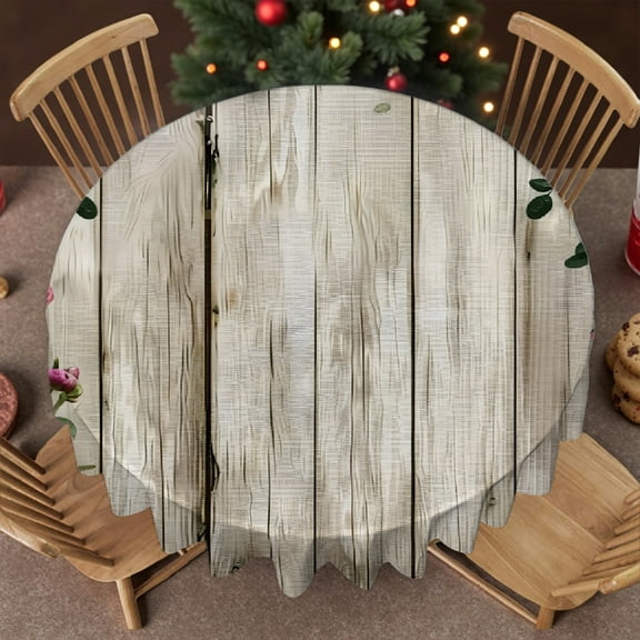 RKSupls Soft - Roses Wooden Fence Border Print, Polyester Tablecloths Machine-Made Round Tablecloth, Wedding, Party, Home Dining