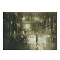 thumbnail image 1 of Urban Cutting Board, Woman with Red Umbrella in Street at Rainy Night in Town Shadow Urban Scenery Art, Decorative Tempered Glass Cutting and Serving Board, Large Size, Sepia, by Ambesonne, 1 of 1