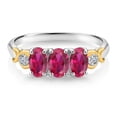 thumbnail image 2 of Gem Stone King 925 Silver and 10K Yellow Gold Red Created Ruby and Lab Grown Diamond Engagement Ring for Women | 1.52 Cttw | Oval 6X4MM | Gemstone July Birthstone | Size 7, 2 of 4