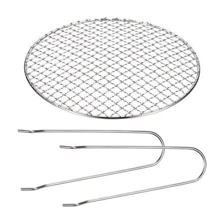 Uxcell Round Cooling Rack 26.5cm / 10.43 Inch Stainless Steel Cross Wire Cooking Rack Baking with Lifting Handles Barbecue Mesh Grill for BBQ Steaming Cookware