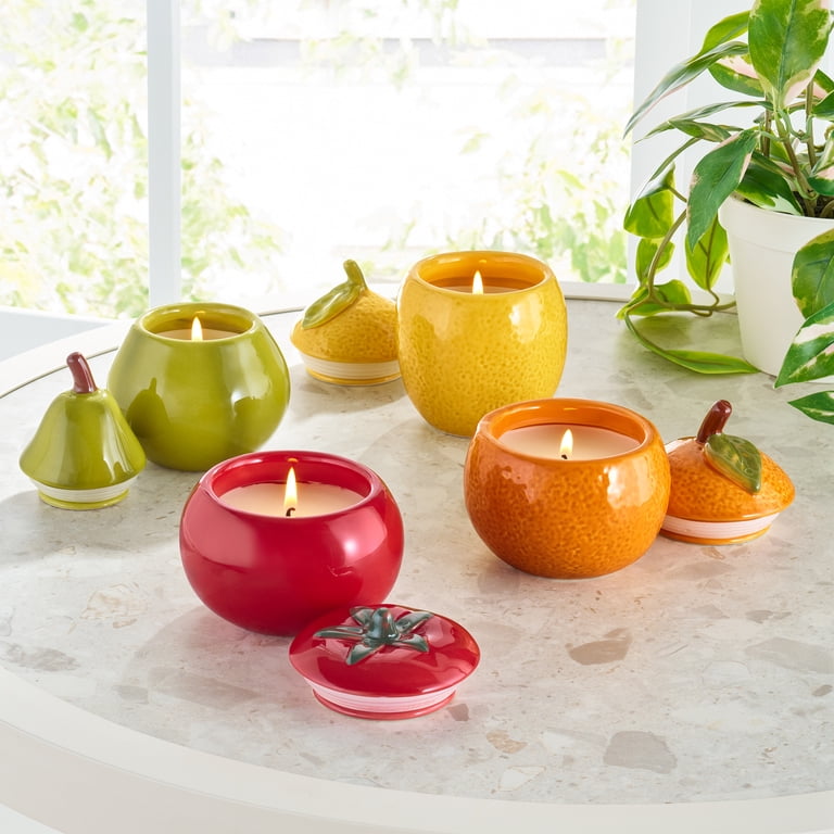 Better Homes & Gardens 1-Wick Ceramic Fruit Candle, Orange and