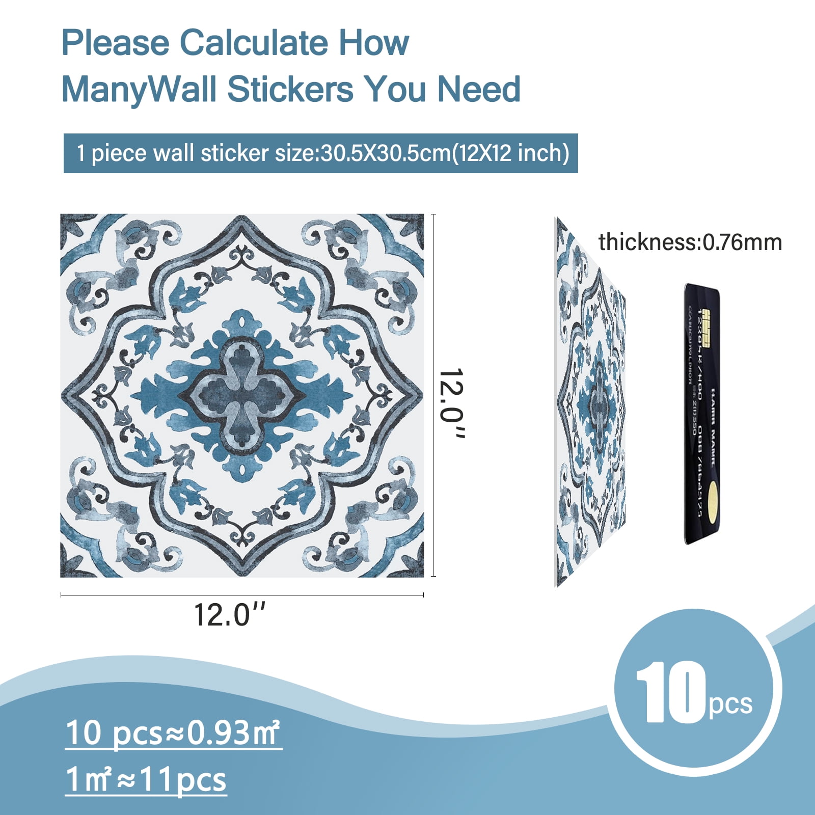 DEWOO Peel and Stick Floor Tile, Peel and Stick Flooring Self Adhesive, Waterproof Vinyl Flooring Suitable for Bathroom, Kitchen, Blue(12 x 12 In, 10PCS)