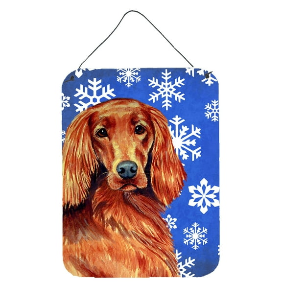 Carolines Treasures LH9299DS1216 Irish Setter Winter Snowflakes Holiday Wall or Door Hanging Prints 12WX16H multicolor