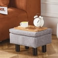 thumbnail image 2 of IVV Storage Ottoman, Linen Upholstered Footrest with Flip Tray Top and Solid Wood Legs, Small Coffee Table Foot Stool for Sofa Couch, Living Room, 300LBS Weight Capacity, Gray, 2 of 6