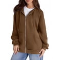 thumbnail image 3 of Garbnen Hoodie Zip Up Women Long Sleeve Fleece Jacket for Women Comfy Fashion Fall Winter Warm Over Sized Sweatshirt for Women with Pockets Brown S, 3 of 5