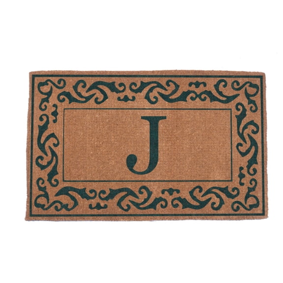 CocoMatsNMore Monogram (U) Green Rolling Scrolls Border Doormats 38" x 60"