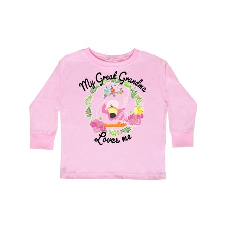 

Inktastic Baby Flamingo My Great Grandma Loves Me with Flower Wreath Gift Toddler Boy or Toddler Girl Long Sleeve T-Shirt