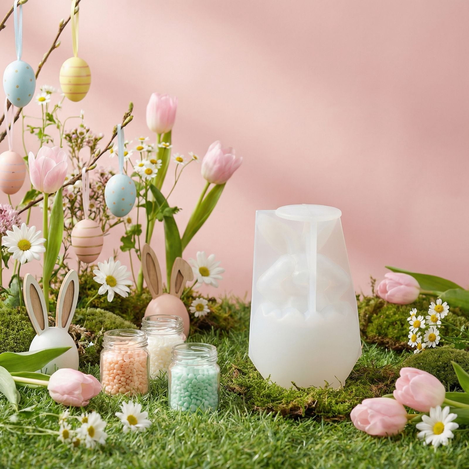 Easter silicone candle mold 5.1in bunny egg candle mold for diy easter decorations and easter decor candle making supplies