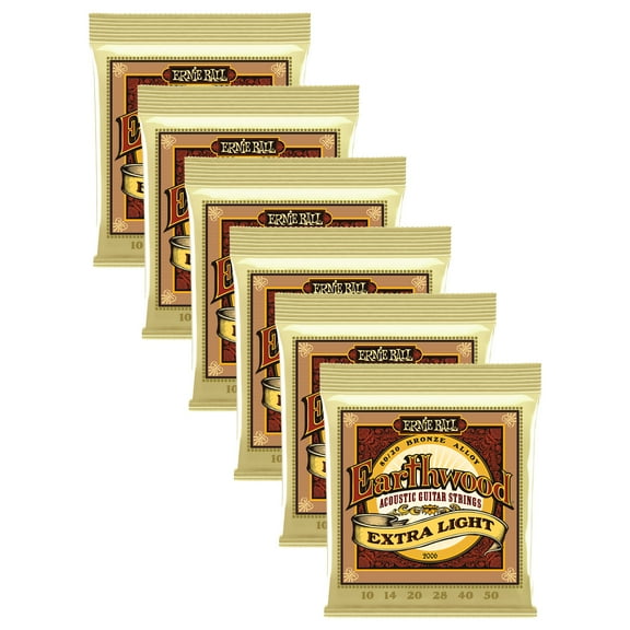 6 PACK Ernie Ball 2006 Earthwood 80/20 Bronze Extra Light Acoustic Guitar Strings (10-50)