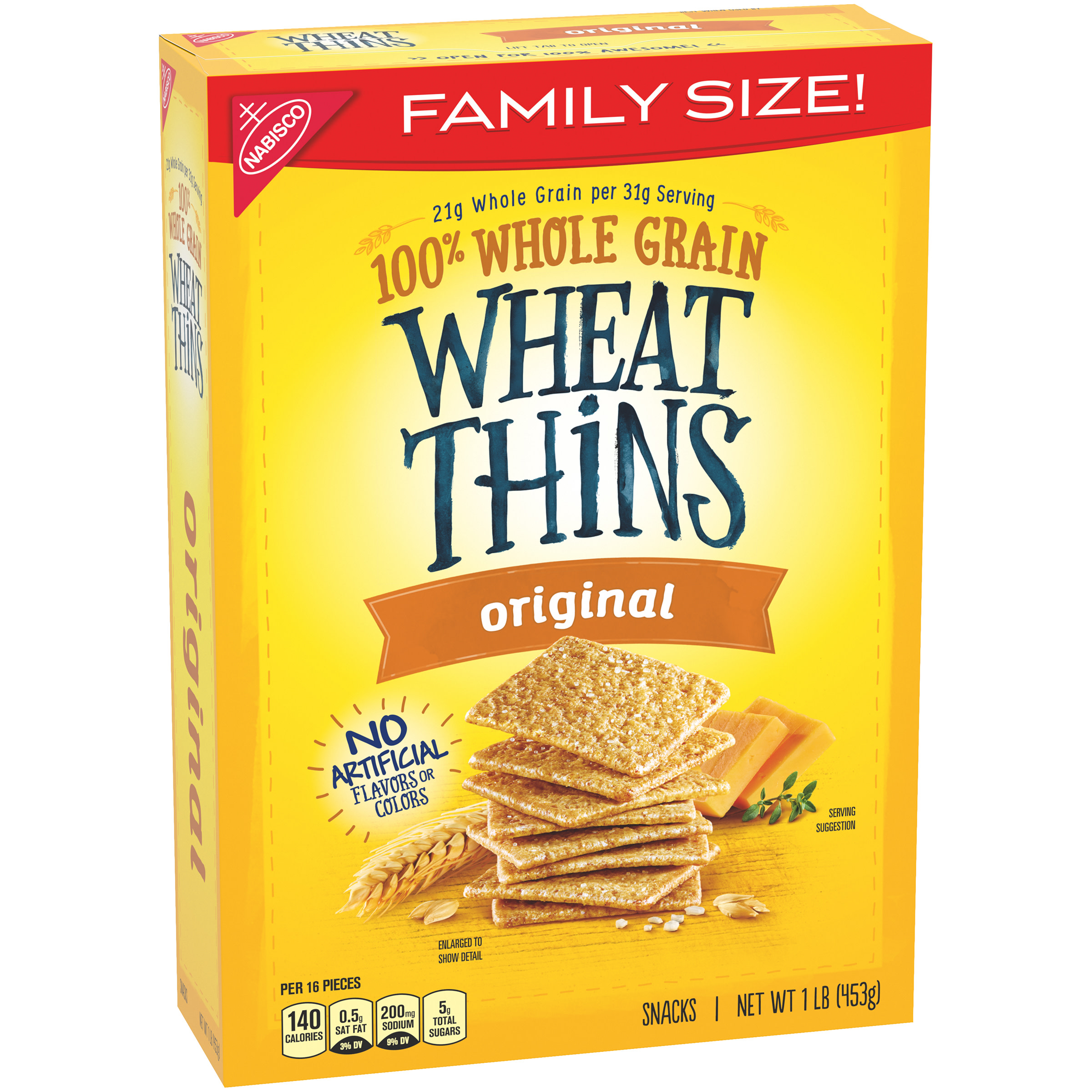 Wheat Thins Original Whole Grain Wheat Crackers, Family Size, 16 oz - image 2 of 16