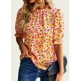 thumbnail image 7 of FreshPretty Women's Summer Boho Shirt Top Ruffle Short Sleeve Frill Trim Mock Neck Floral Solid Casual Blouses Shirts Tops, 7 of 7