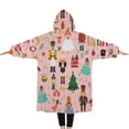 thumbnail image 2 of Oversized Wearable Blanket Hoodie,Pink Christmas Nutcracker Pattern Sherpa Blanket Hoodie with Super Pockets,Super Warm Fuzzy Pullover for Women & Men, 2 of 6