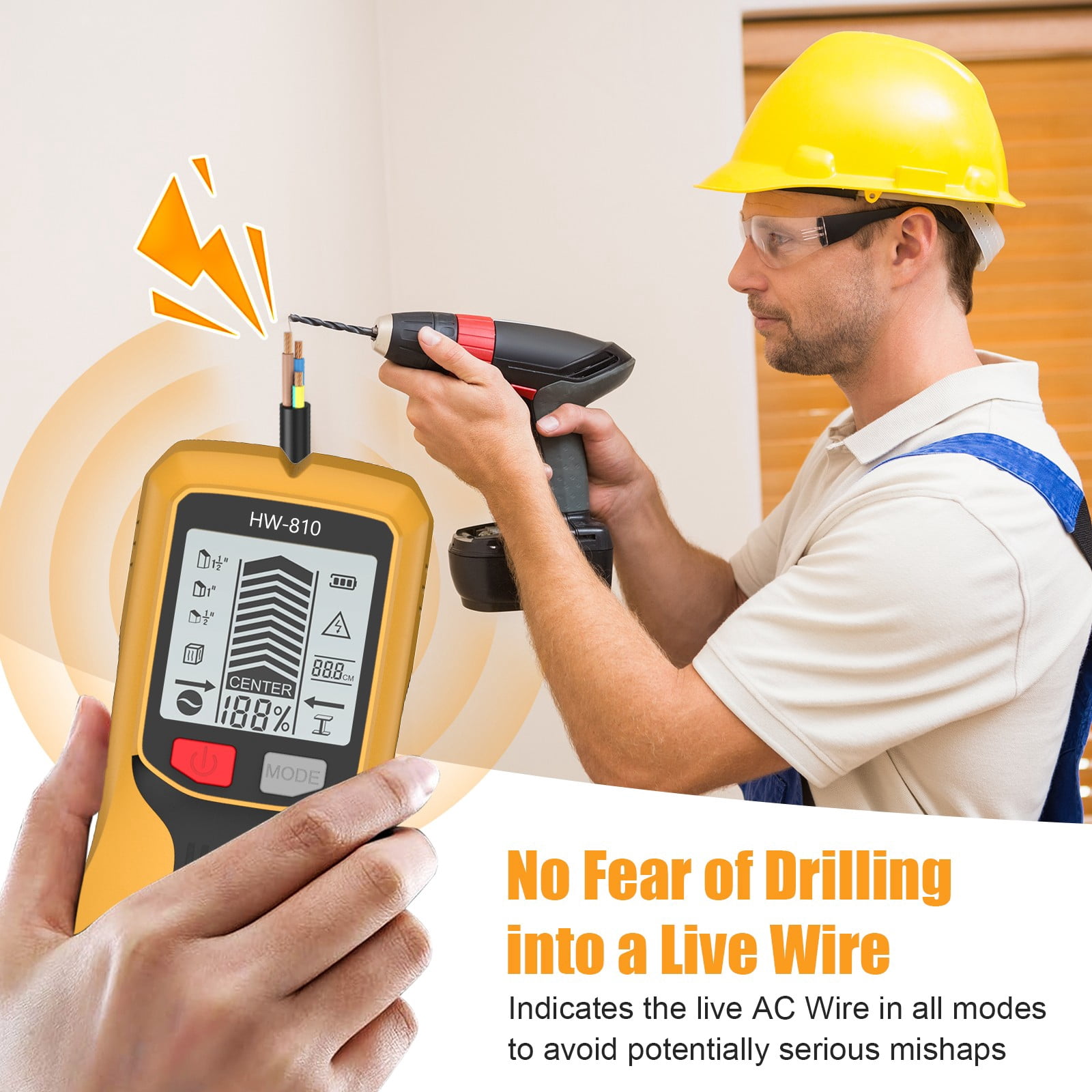5-in-1 Stud Finder Wall Scanner with LCD Display for Wood Metal, Portable Wire Detector