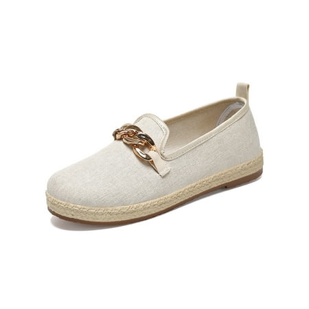 

UKAP Womens Casual Shoes Comfort Flats Slip On Canvas Shoe Breathable Loafers Ladies Boat Non-Slip Lightweight Apricot 7.5