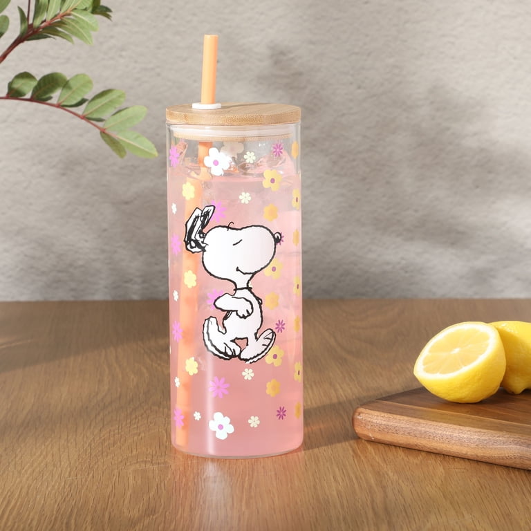 Peanuts Snoopy 22oz Glass Sipper Floral Cup - Walmart.com