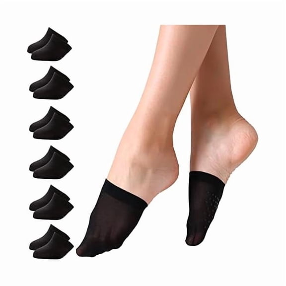 Eryueer Toe Socks for Women 6 Pairs, Half Socks for Heels No Show Liner Toe Topper Cover Mule Sock Non-Skid Bottom