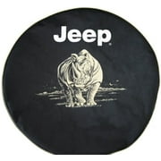 SpareCover - Brawny Series - Jeep Logo with Charging Rhino on 31" tall Denim Textured Vinyl - Heavy Duty - Tire Cover - made in USA only