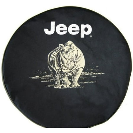 SpareCover - Brawny Series - Jeep Logo with Charging Rhino on 33" tall Denim Textured Vinyl - Heavy Duty - Tire Cover - made in USA only