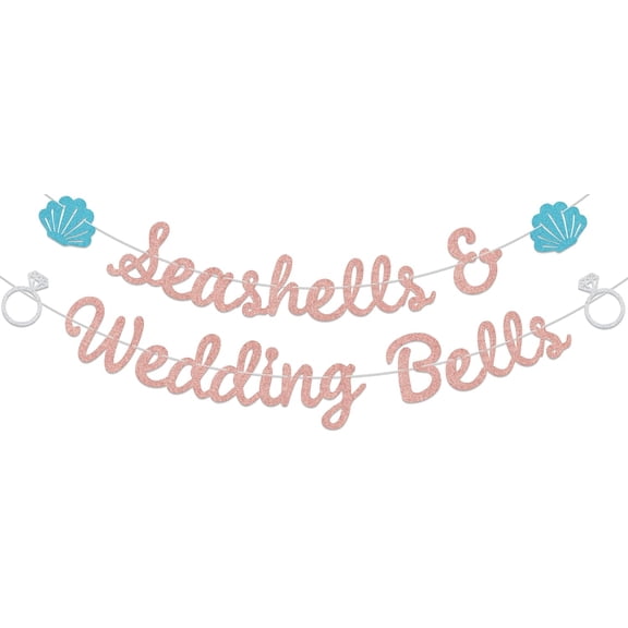 Seashells & Wedding Bells Banner, Engagement Wedding Party Supplies, Bridal Shower Decorations, Last Toast On The Coast Coastal Bachelorette Party Decorations Rose Gold Blue & Silver Double-Sided