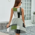 thumbnail image 6 of Beige And Black And Green Squares Women's Tank Dress V Neck Sleeveless Summer Sundress, 6 of 7