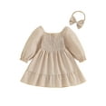 thumbnail image 1 of Faithtur Tenue d'Automne pour Filles, Robe à Manches Longues Col Carré à Carreaux avec Bandeau Ensemble 2 Pcs, 1 of 9
