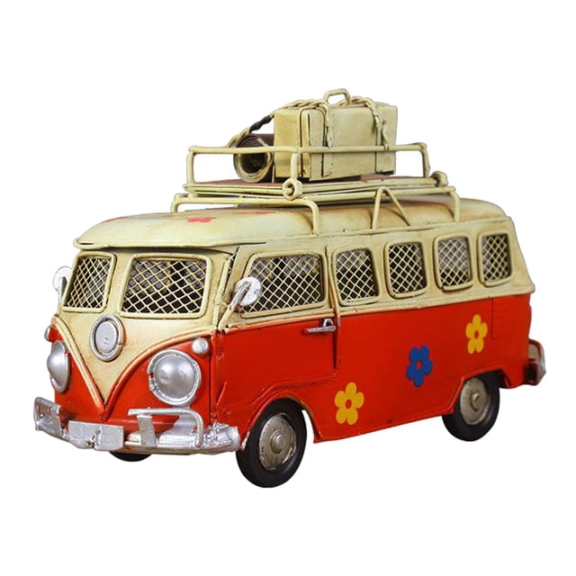 Caja de ahorro de modelo de coche de camping clásico, colección de autobús de autobús vintage, juguete para aficionados a los coches de rojo Sunnimix Modelos de furgonetas camper coleccionables