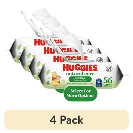 (4 pack) Huggies Natural Care Sensitive Baby Wipes, Unscented, 1 Flip-Top Pack, 56 Total Ct (Select for More)
