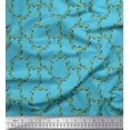 thumbnail image 1 of Soimoi Blue Silk Fabric Leaves & Geometric Printed Craft Fabric by the Yard 42 Inch Wide, 1 of 3