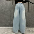 thumbnail image 6 of Ruyang Teen Girls Baggy Jeans Elastic High Waist Fall Streetwear Denim Pants Kids Pockets Wide Leg Loose Straight Trousers, 6 of 9