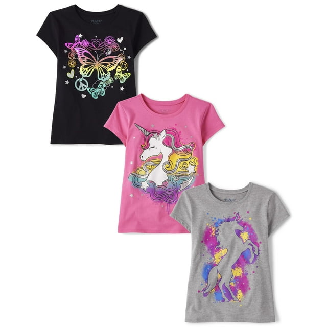 Camiseta The Children's Place para niñas de manga corta, paquete de 3, 7 a 8 años