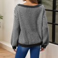 thumbnail image 3 of Women Striped Off Shoulder Knit Pullover Sweater Oversized Loose Long Sleeve Drop Shoulder Knit Top Soft Casual Fall Winter Blouse Fashion Daily Outfit S-XXL, 3 of 4