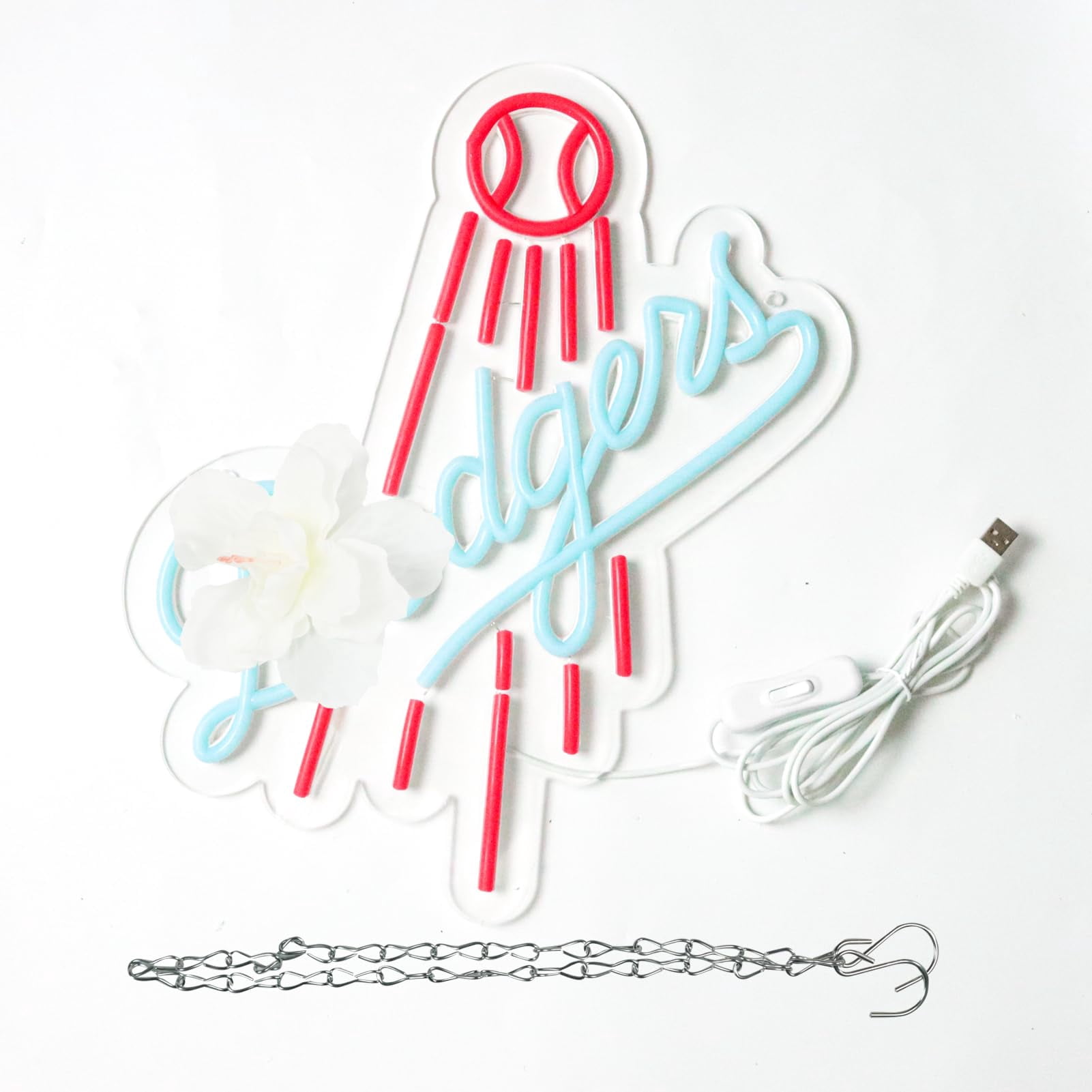 JFLLamp LED Neon Sign Baseball Theme Letter Design Red Blue Light USB Powered Wall Decor Acrylic Backboard Hanging Lamp