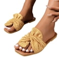 thumbnail image 2 of Women's Flat Sandals, Trendy Square Toe Slide Sandals with Oversized Pleated Bow, Dressy Slippers, Comfortable Leatherette Footbed, Summer Casual Beach Shoes for Vacation, US Size: 5-10, 2 of 9