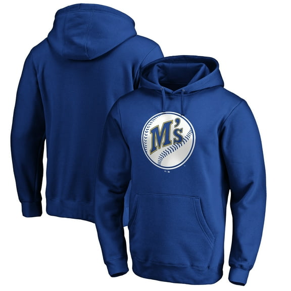 Men's Royal Seattle Mariners Cooperstown Collection Huntington Logo Fitted Pullover Hoodie