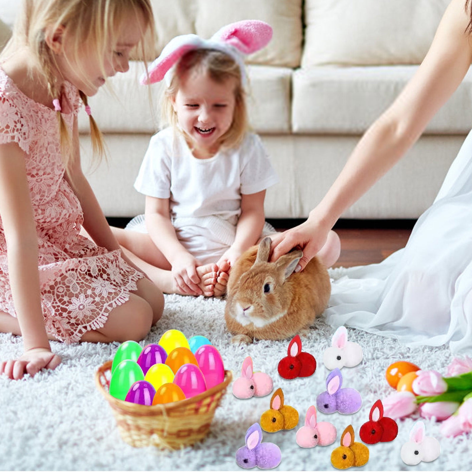 Easter Basket Stuffers with Bunny 12 Pack Easter Eggs Filled with Mini Plush Bunny Rabbit Toys Easter Stuffers for Easter Party Indoor Outdoor Hunt Games Decorations