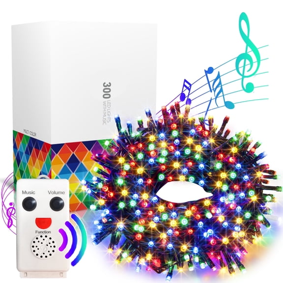 Christmas String Lights With Music,  300 LED Multicolor Lights Volume Adjustable, Motion Sensor Controller With 6 Lighting Modes For Xmas Tree Outdoor Indoor Garden Party Decorations, Plug In