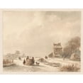 thumbnail image 2 of Andreas Schelfhout 18x15 Black Ornate Wood Framed Double Matted Museum Art Print Titled - Winter Landscape with Hooislee and Skaters (1797 - 1870), 2 of 5