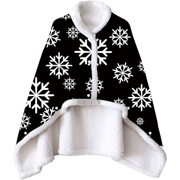 CoCopeaunt Wearable Blanket Flannel Shawl Blanket, Oversized Fleece Throw Blankets Snowflake Poncho, Cozy Gifts For Women, 47 X 59\