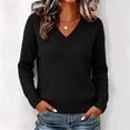 thumbnail image 2 of Fesfesfes Women's V-Neck Drop Shoulder Knit Sweater with Side Slit Long Sleeve Loose Fit Solid Color Soft Warm Casual Pullover Top for Fall Winter Daily Wear, 2 of 9