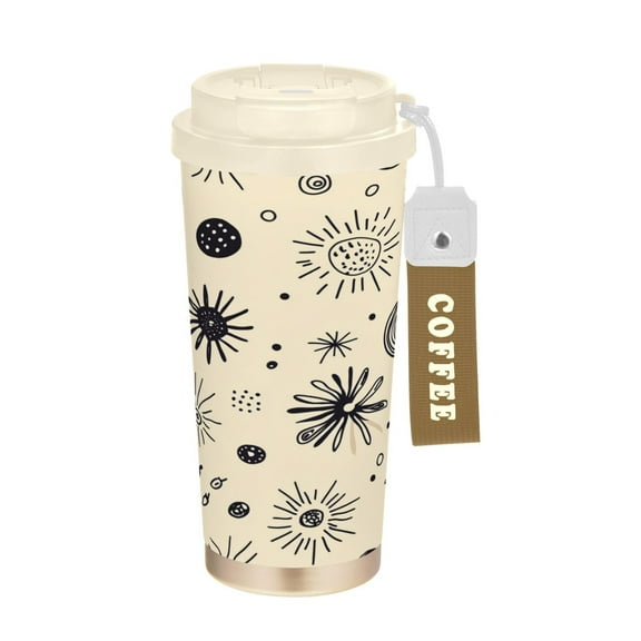 500ml Double-Wall Vacuum Insulated Tumblers Stainless Steel Coffee Tumbler with Ceramic Coating Globular Doodle Pattern