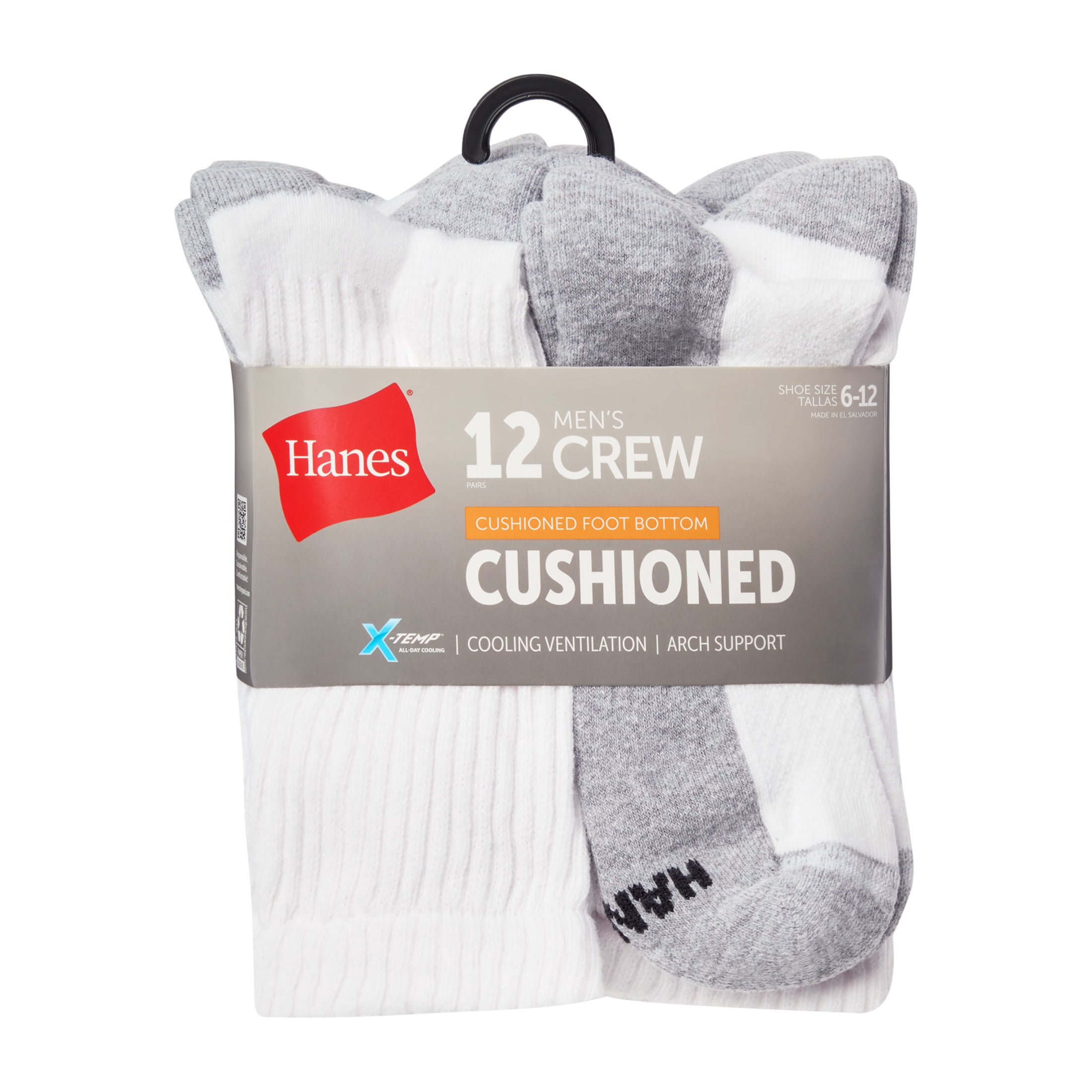 Hanes Mens Crew Socks Pack, 12-Pack, X-Temp Cushioned Socks for Men, Moisture-Wicking for big & tall men