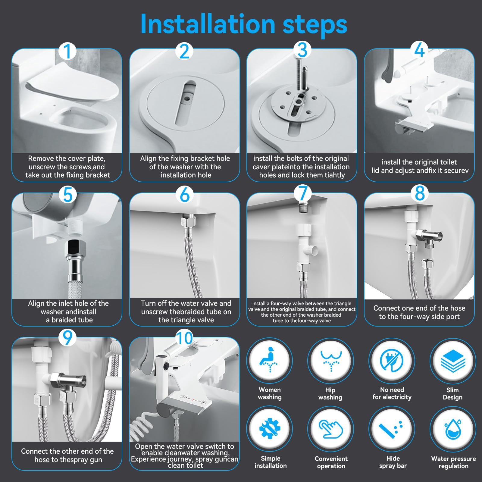 3-in-1 Bidet Attachment With Handheld Sprayer For Toilet  Ultra-slim Non-electric Cold Water Dual Nozzle (feminine/rear Wash) Adjustable Control White