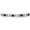 thumbnail image 4 of Gem Stone King 925 Silver and 10K Yellow Gold Sky Blue Aquamarine and Blue Sapphire Bracelet for Women | 2.40 Cttw | Gemstone March Birthstone | Round 4MM | Adjustable up to 9 inch, 4 of 7