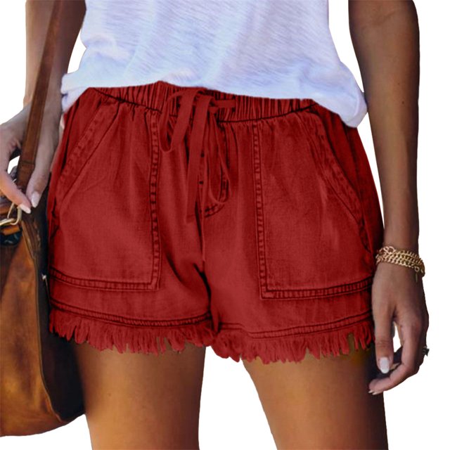 Pantalones Cortos de Mezclilla Minnieouse Cordón Elástico Transpirable Mujeres Rojo XXL