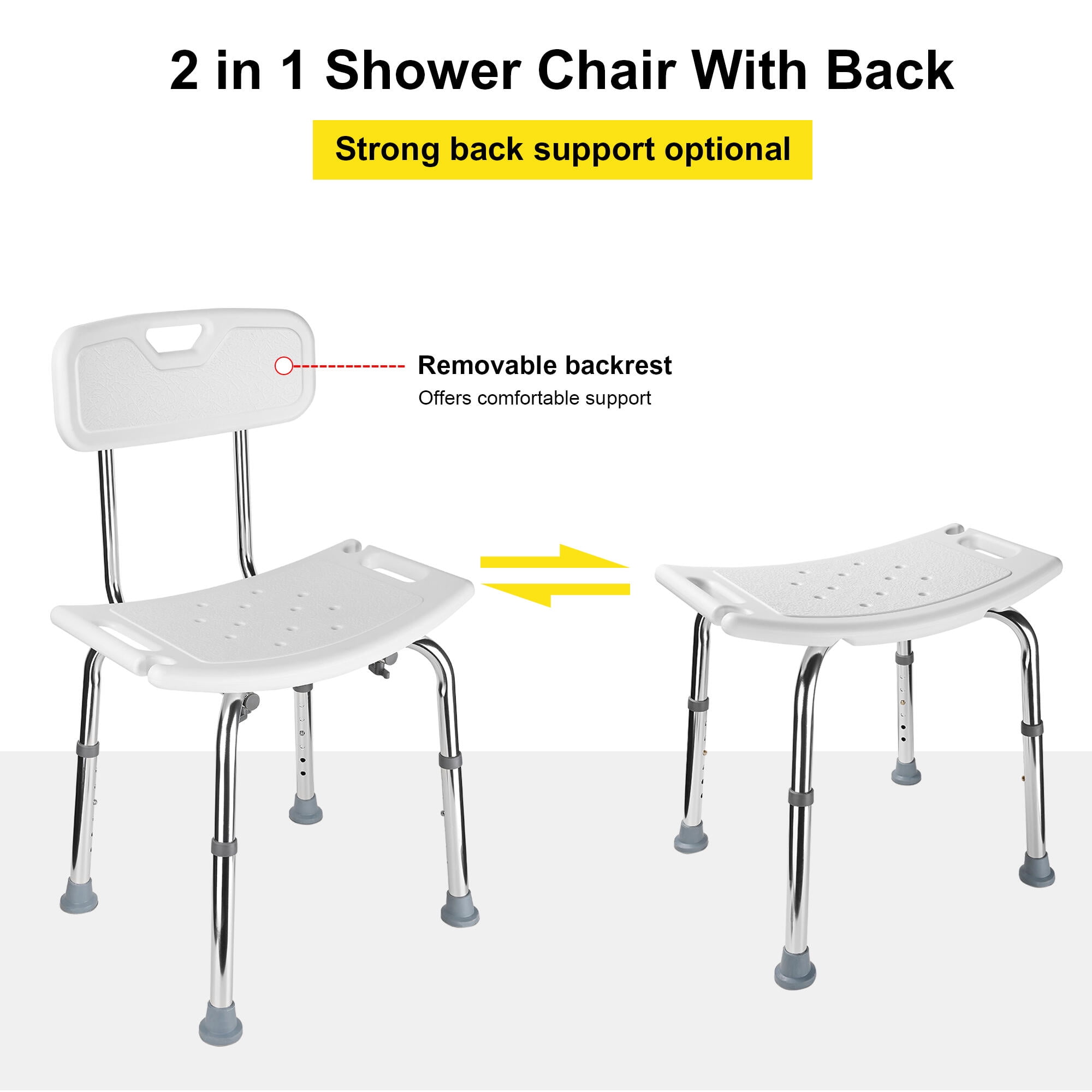 Bathroom Safety Shower Chair with Removable Back Shower Bench Bathtub Seat Hold Up to 300lbs White